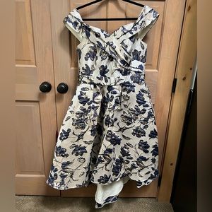High-low embossed floral dress. Navy and gold. Worn once for a wedding!